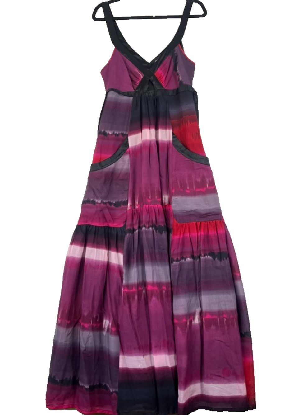 Bebe Maxi Dress Medium Vibrant Magenta & Purple Tie-Dye Cotton Silk Blend